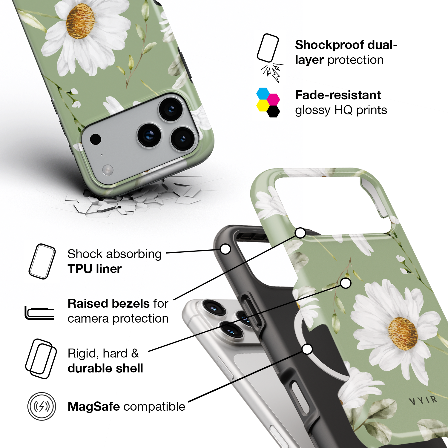 Sage Daisy Garden - Shockproof MagSafe iPhone Case