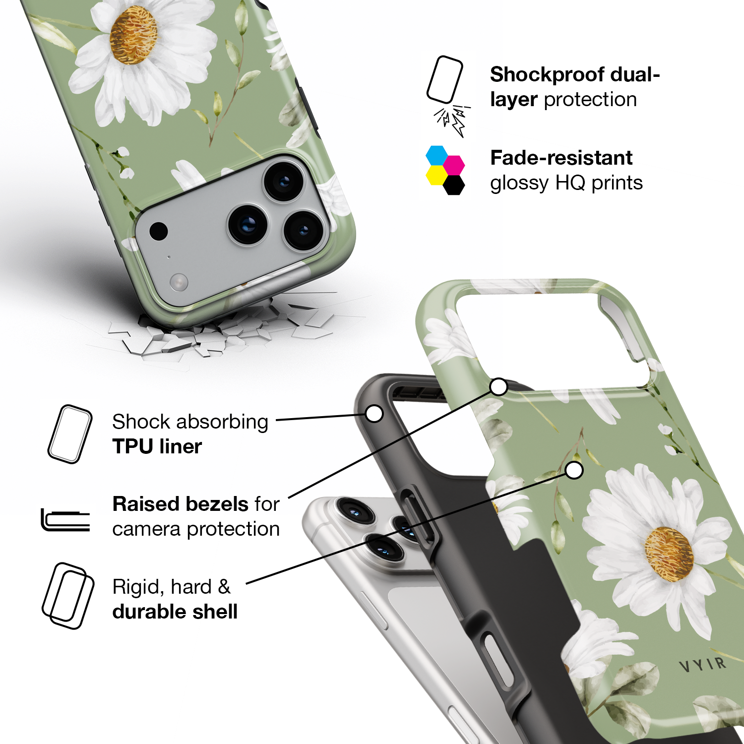 Sage Daisy Garden - Shockproof Phone Case