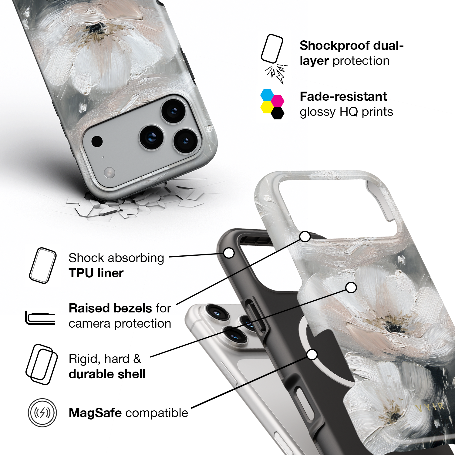 Misty Floral Painting - Shockproof MagSafe iPhone Case
