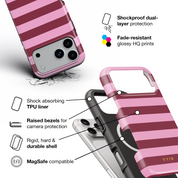 Horizontal Stripes, Candy Pink - Shockproof MagSafe iPhone Case
