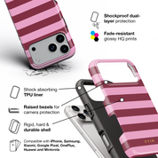 Horizontal Stripes, Candy Pink - Shockproof Phone Case