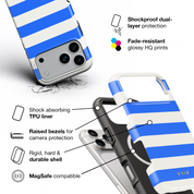 Horizontal Stripes, Riviera Blue - Shockproof MagSafe iPhone Case