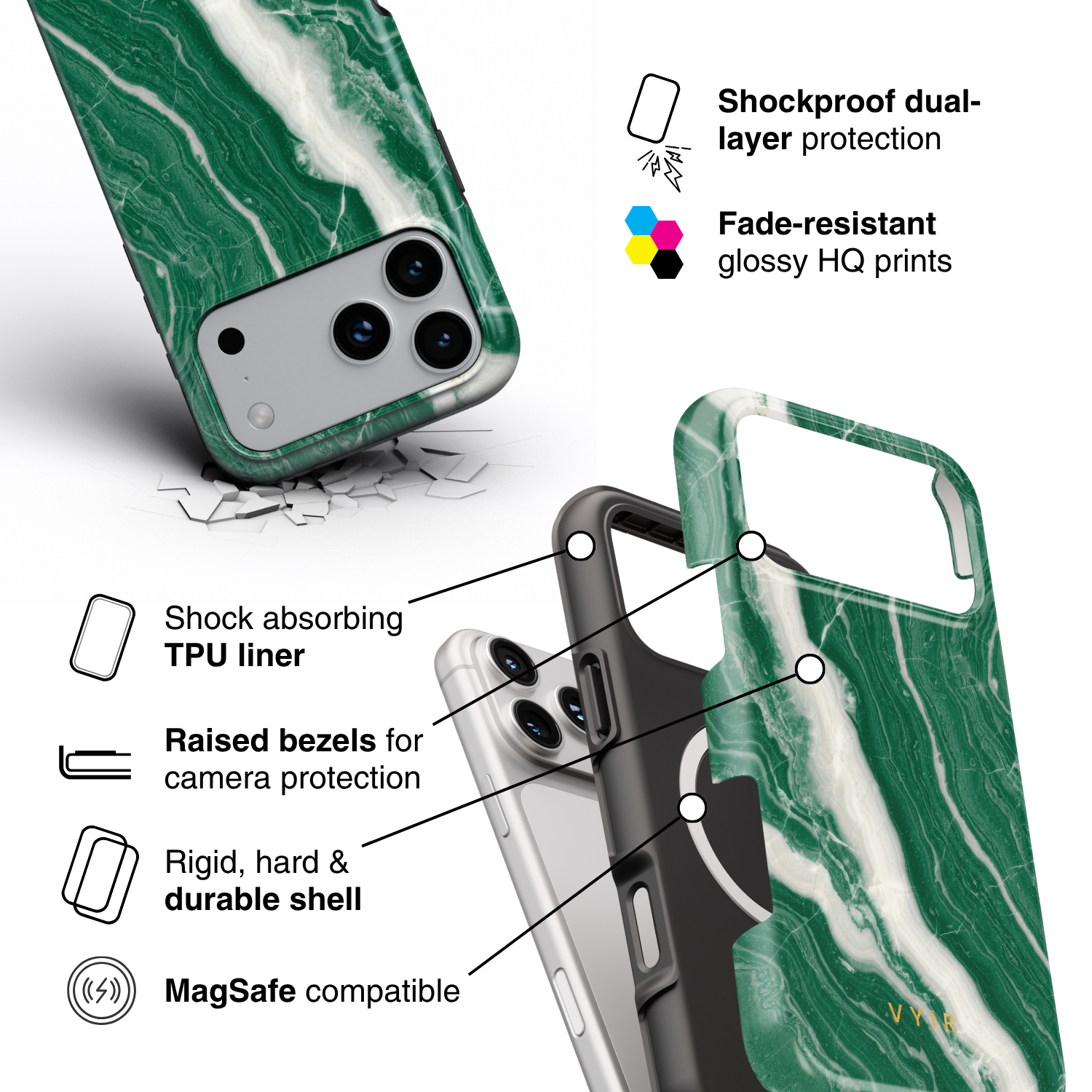 Italian Marble Green - Shockproof MagSafe iPhone Case