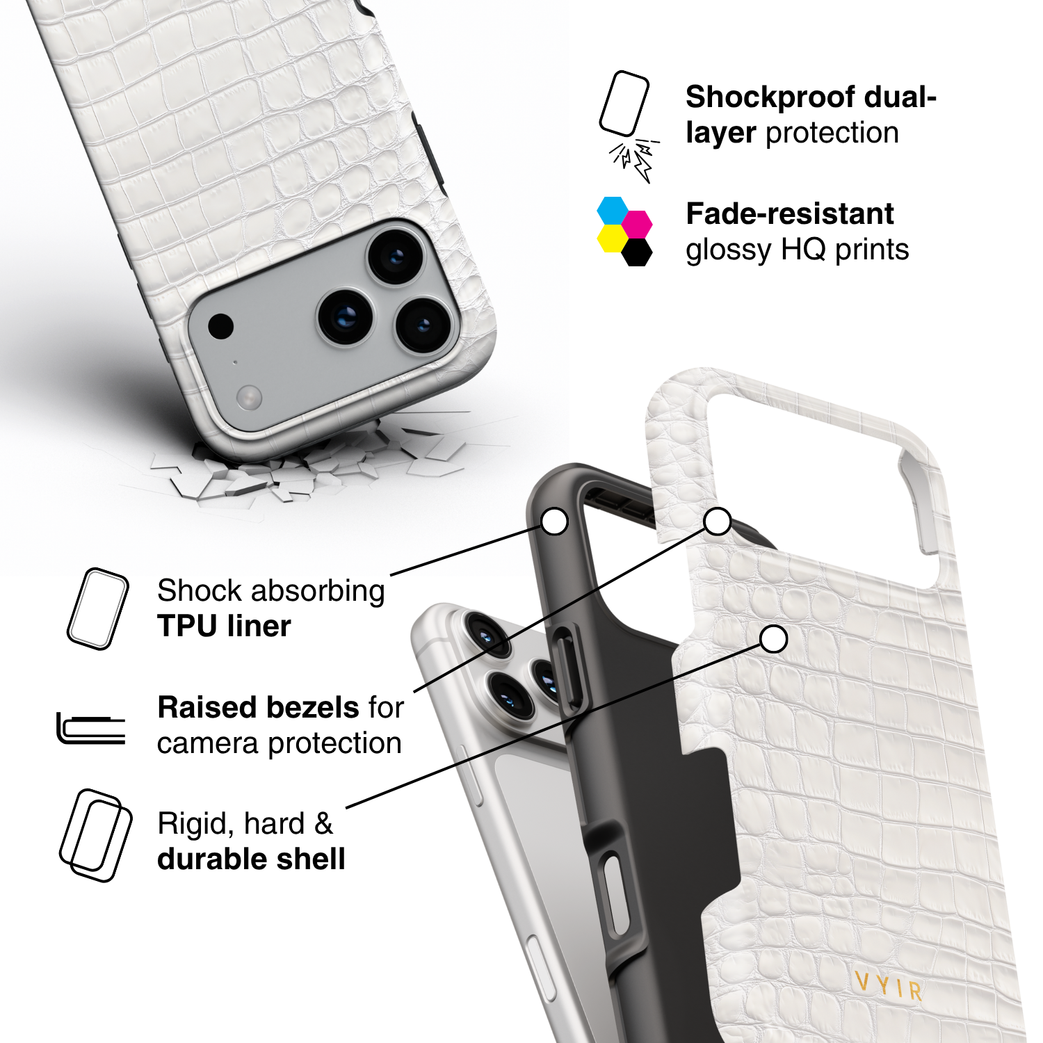 Croc Leather Print White - Shockproof Phone Case