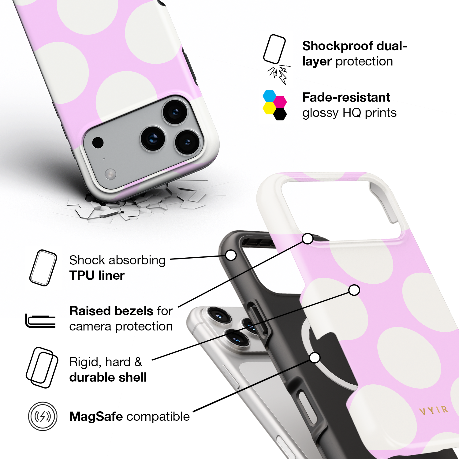 Large Polka Dots, Vanilla Pink - Shockproof MagSafe iPhone Case