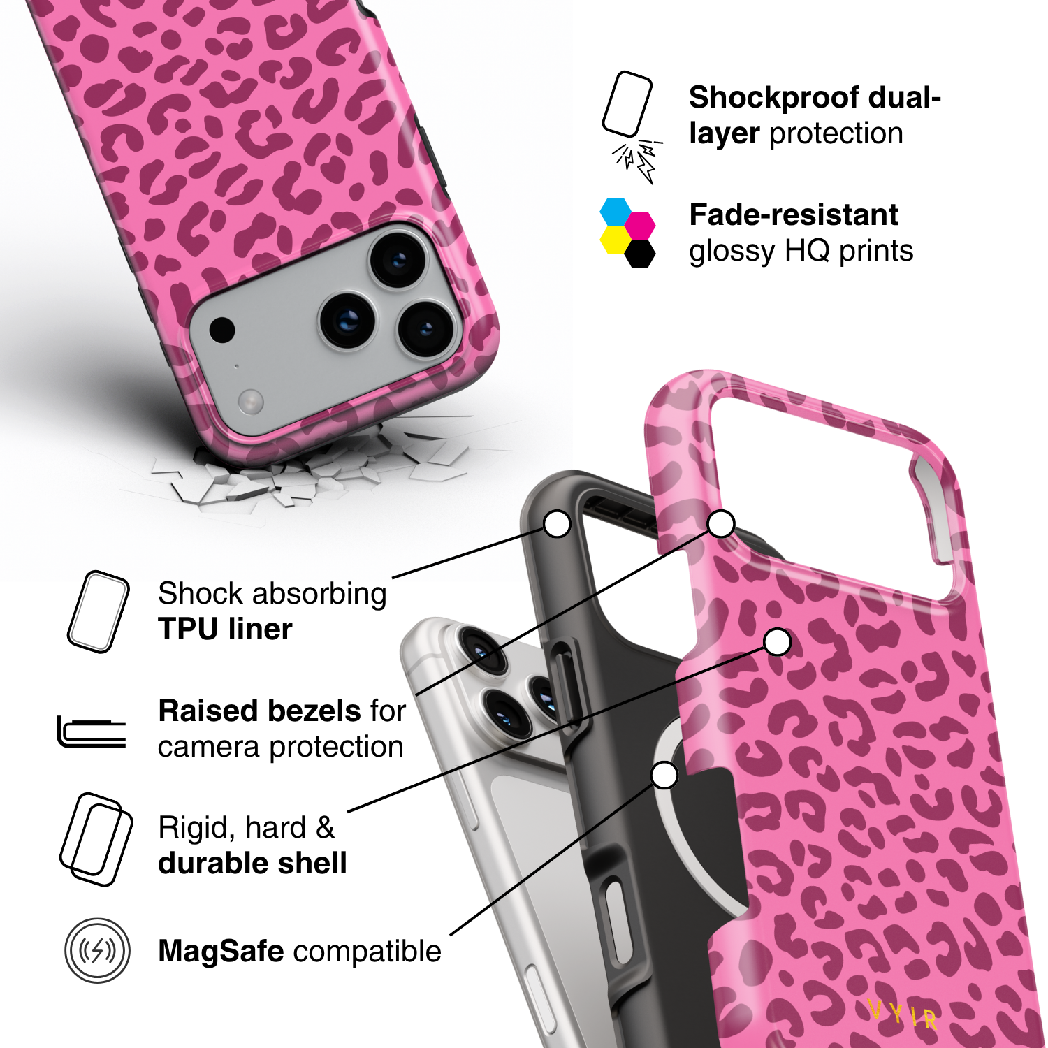 Leopard Elegance Pink - Shockproof MagSafe iPhone Case