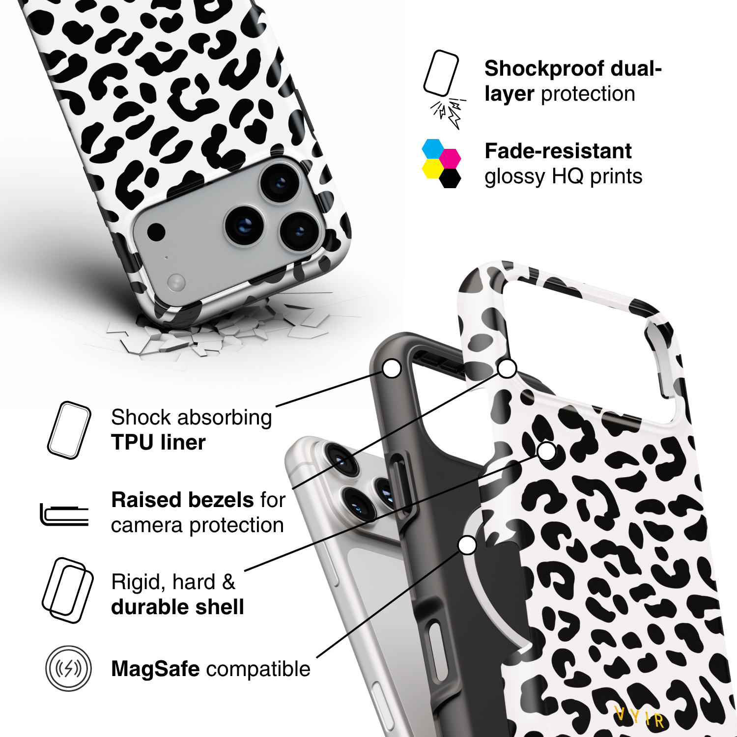 Leopard Elegance White - Shockproof MagSafe iPhone Case