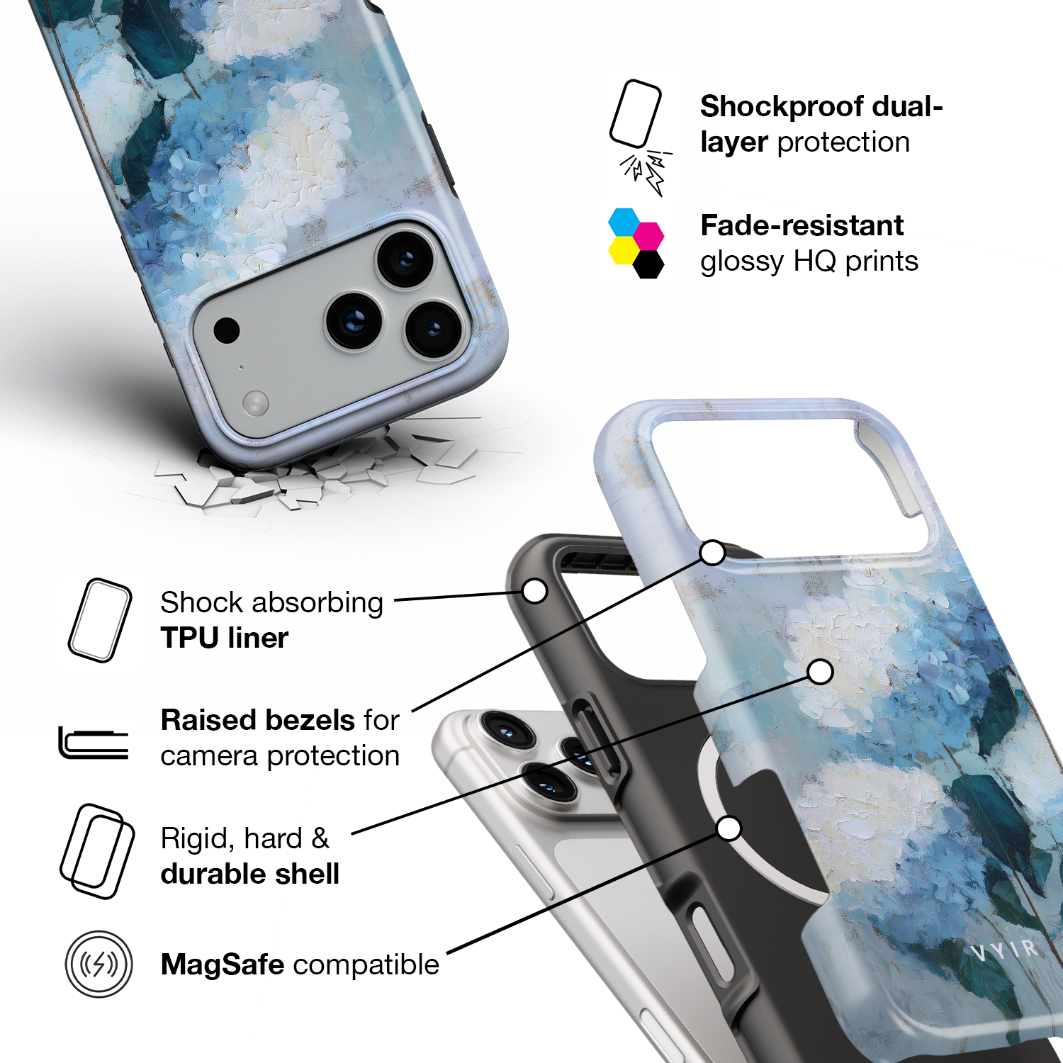 Painted Hydrangea - Shockproof MagSafe iPhone Case