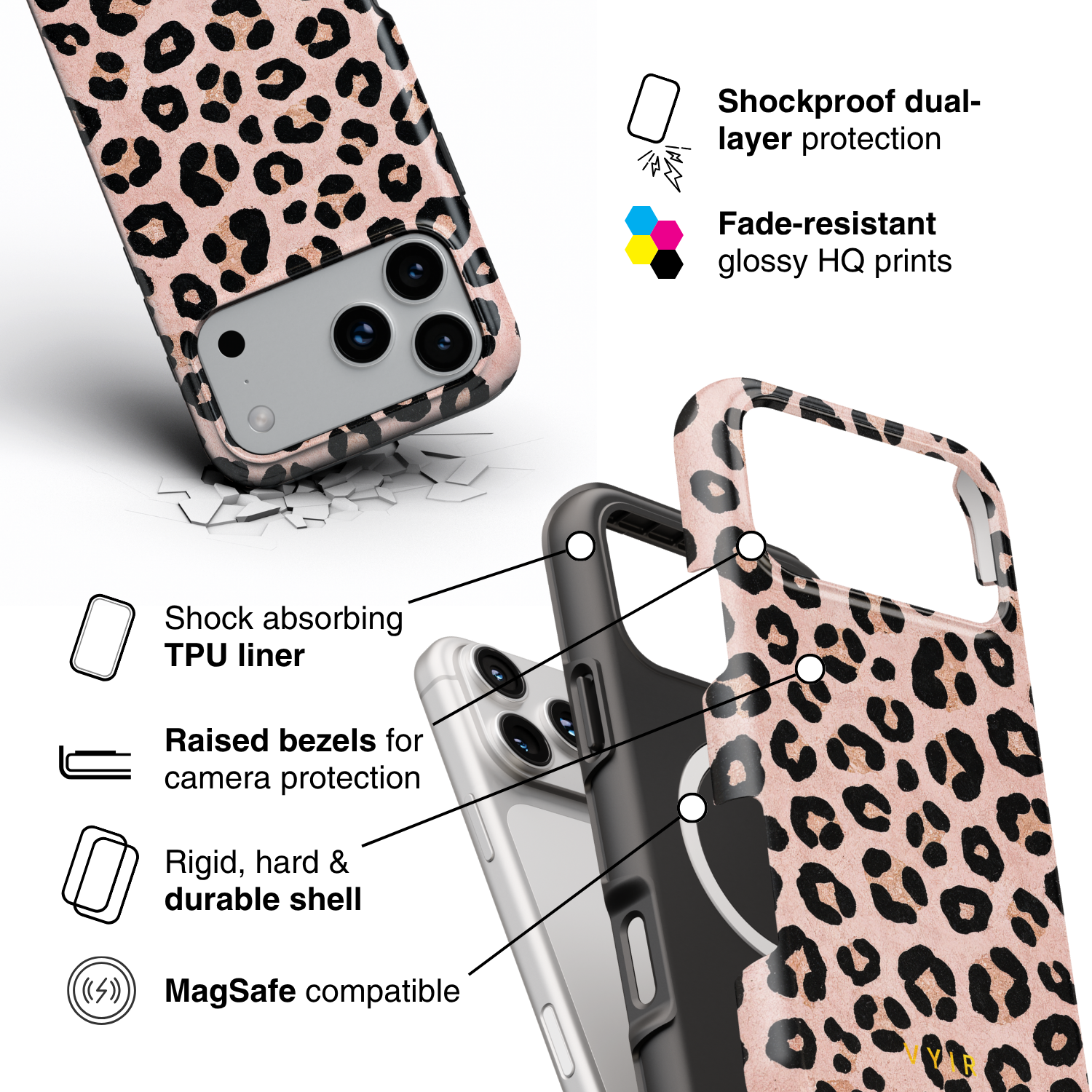Luxe Leopard Rose Gold - Shockproof MagSafe iPhone Case