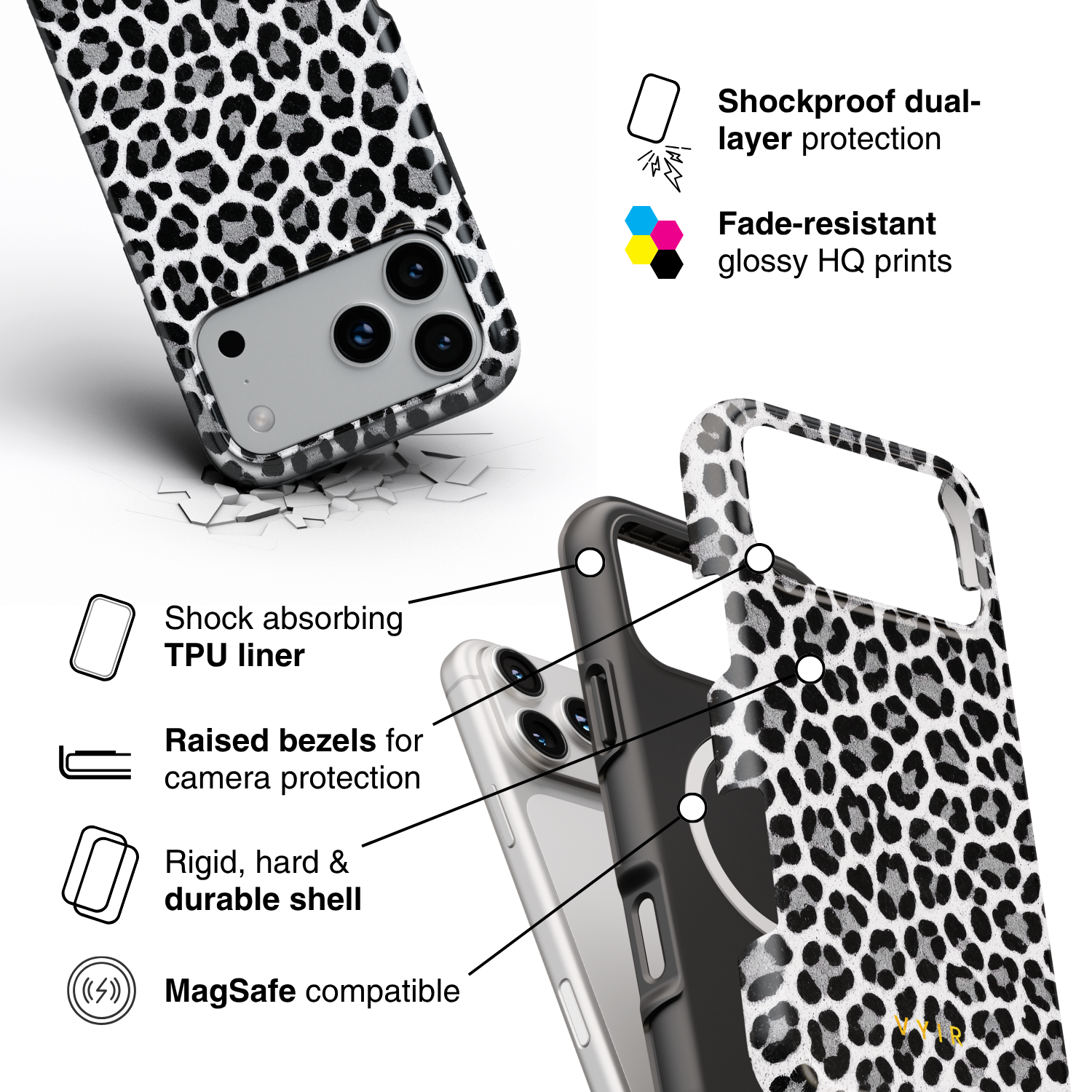 Luxe Leopard White - Shockproof MagSafe iPhone Case