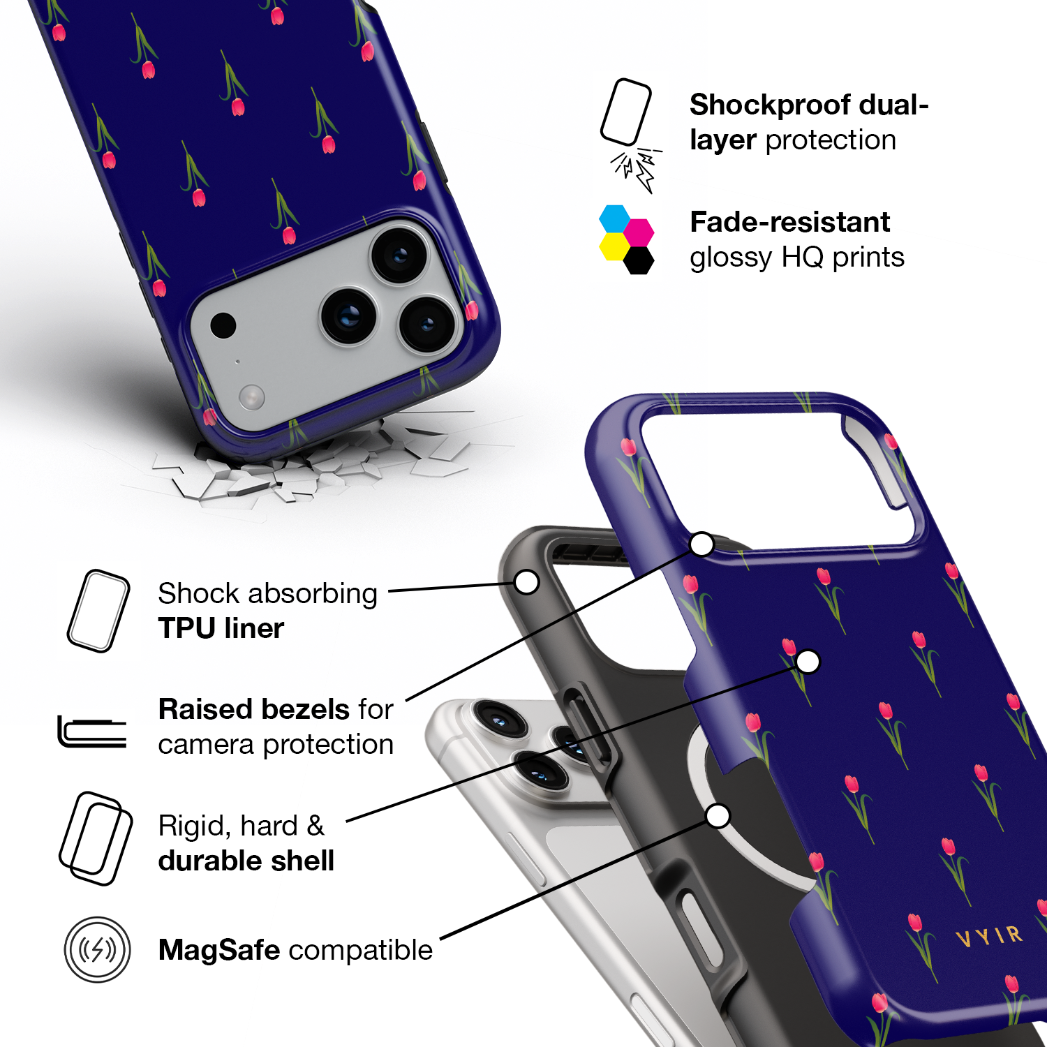 Navy Tulip - Shockproof MagSafe iPhone Case