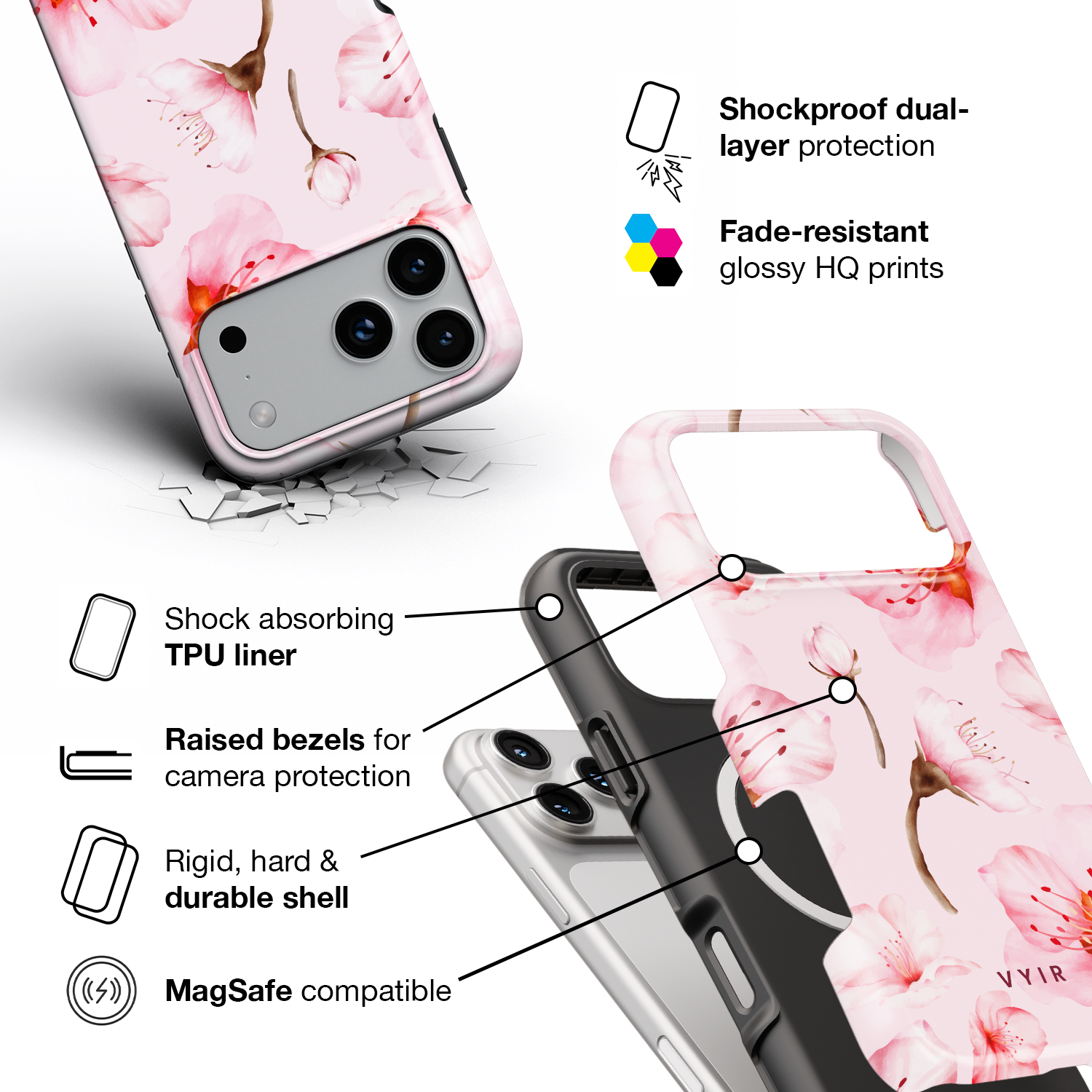 Cherry Blossom Drift - Shockproof MagSafe iPhone Case