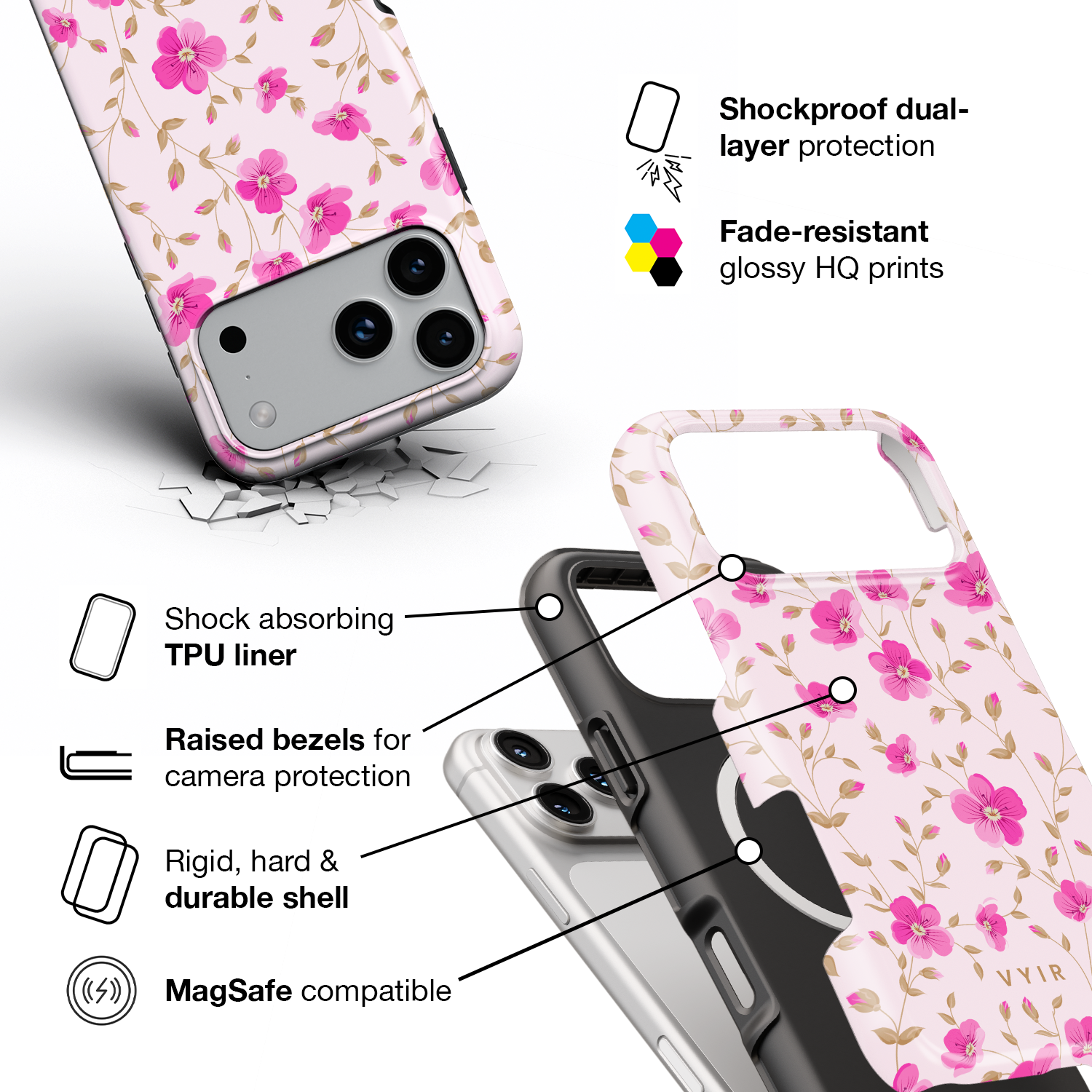 Pink Meadow Touch - Shockproof MagSafe iPhone Case