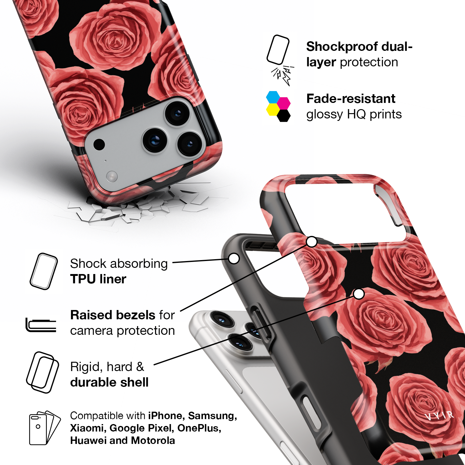 Crimson Rose - Shockproof Phone Case