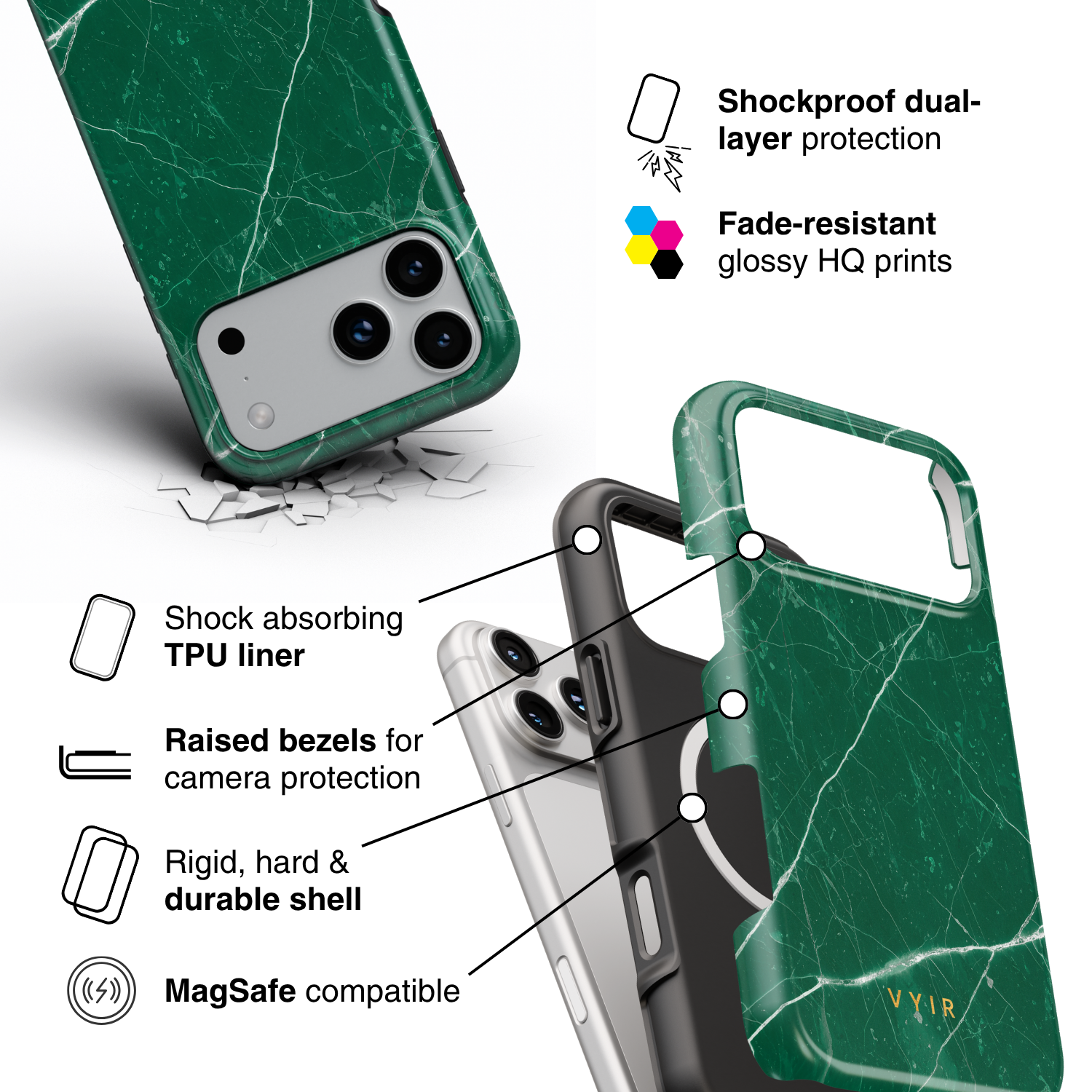 Pure Marble Green - Shockproof MagSafe iPhone Case