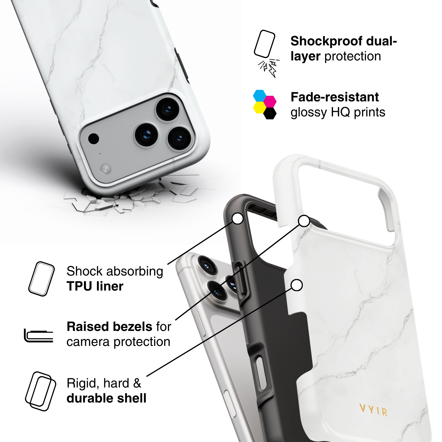 Pure Marble White - Shockproof Phone Case