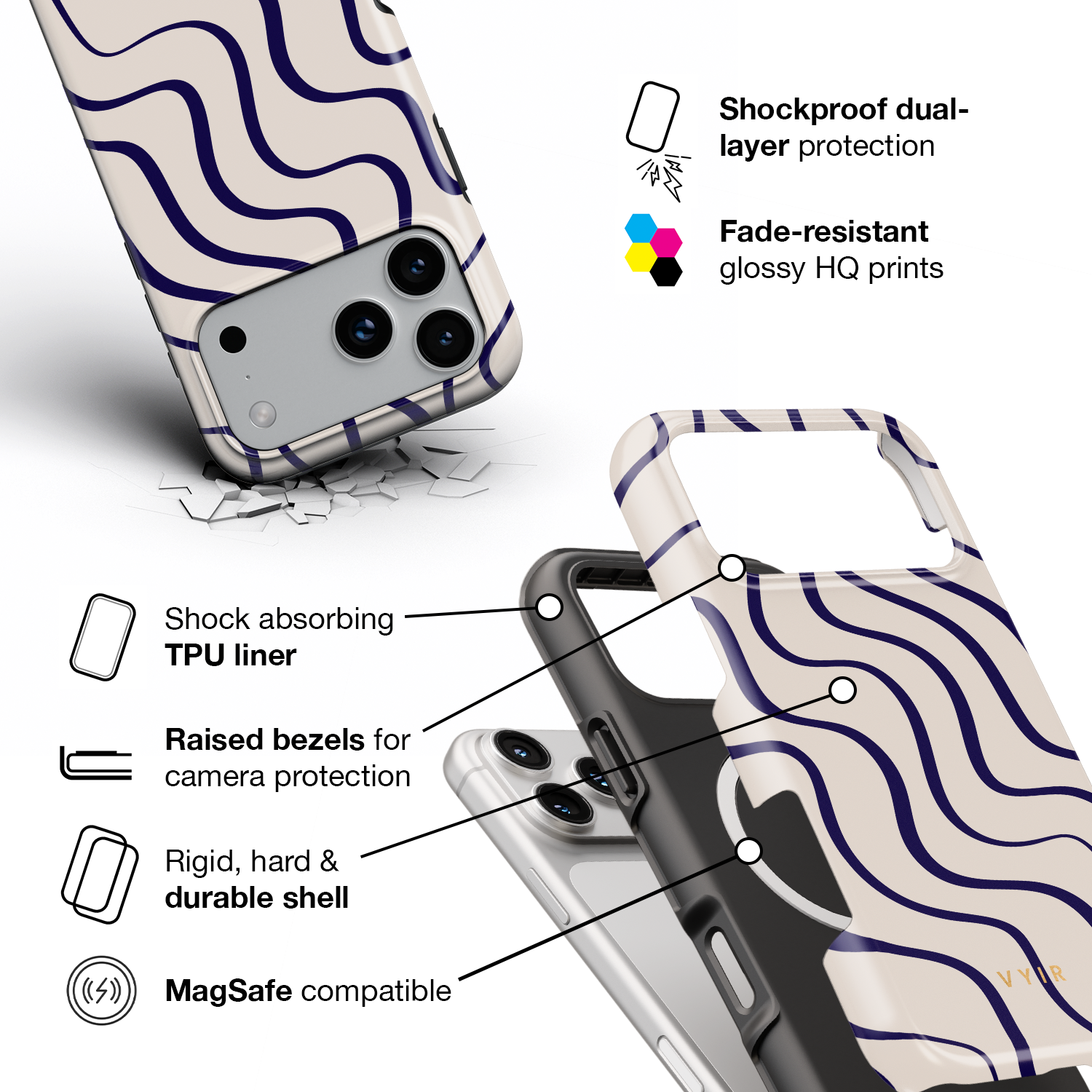 Swirl Lines, Old Money - Shockproof MagSafe iPhone Case