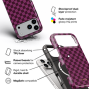 Tiny Checker, Burgundy - Shockproof MagSafe iPhone Case