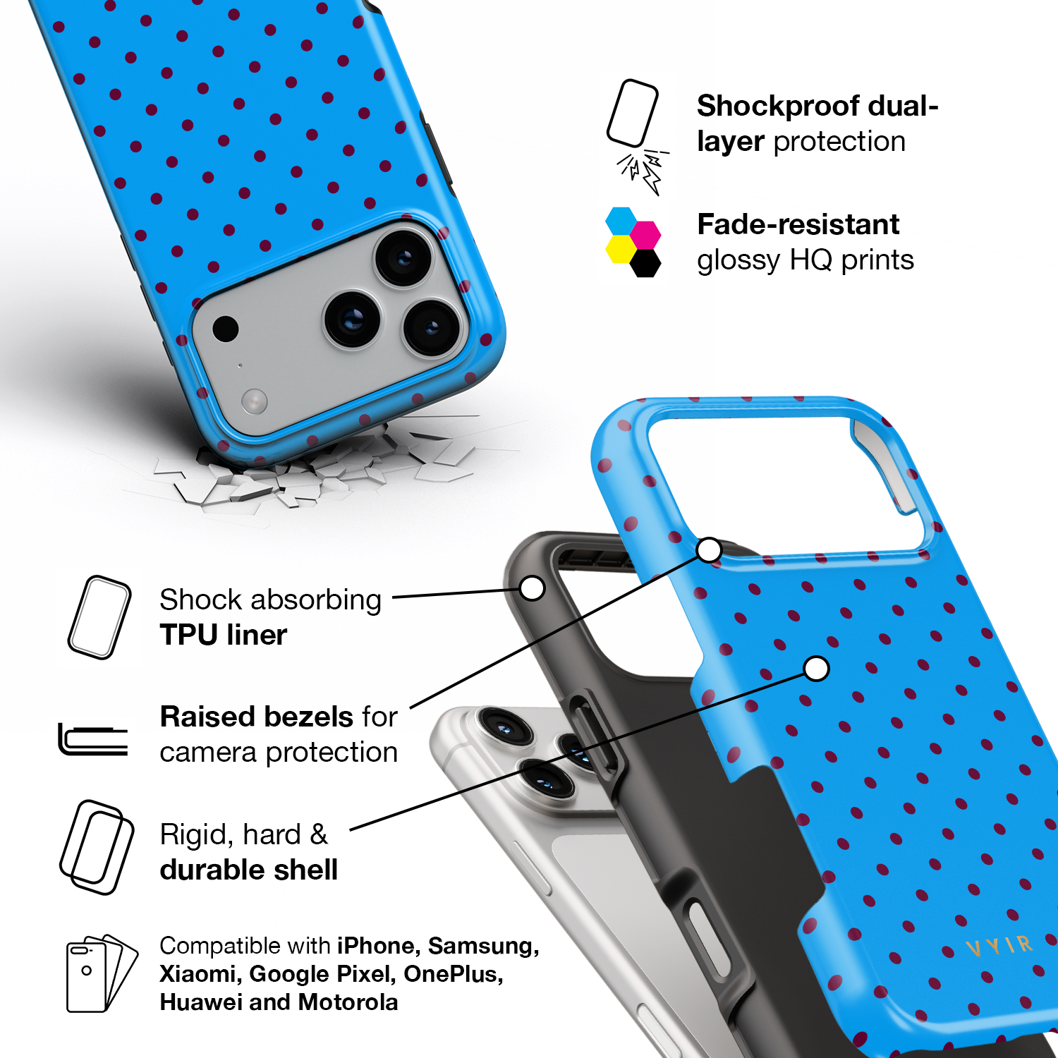 Tiny Polka Dots, Electric Blue - Shockproof Phone Case