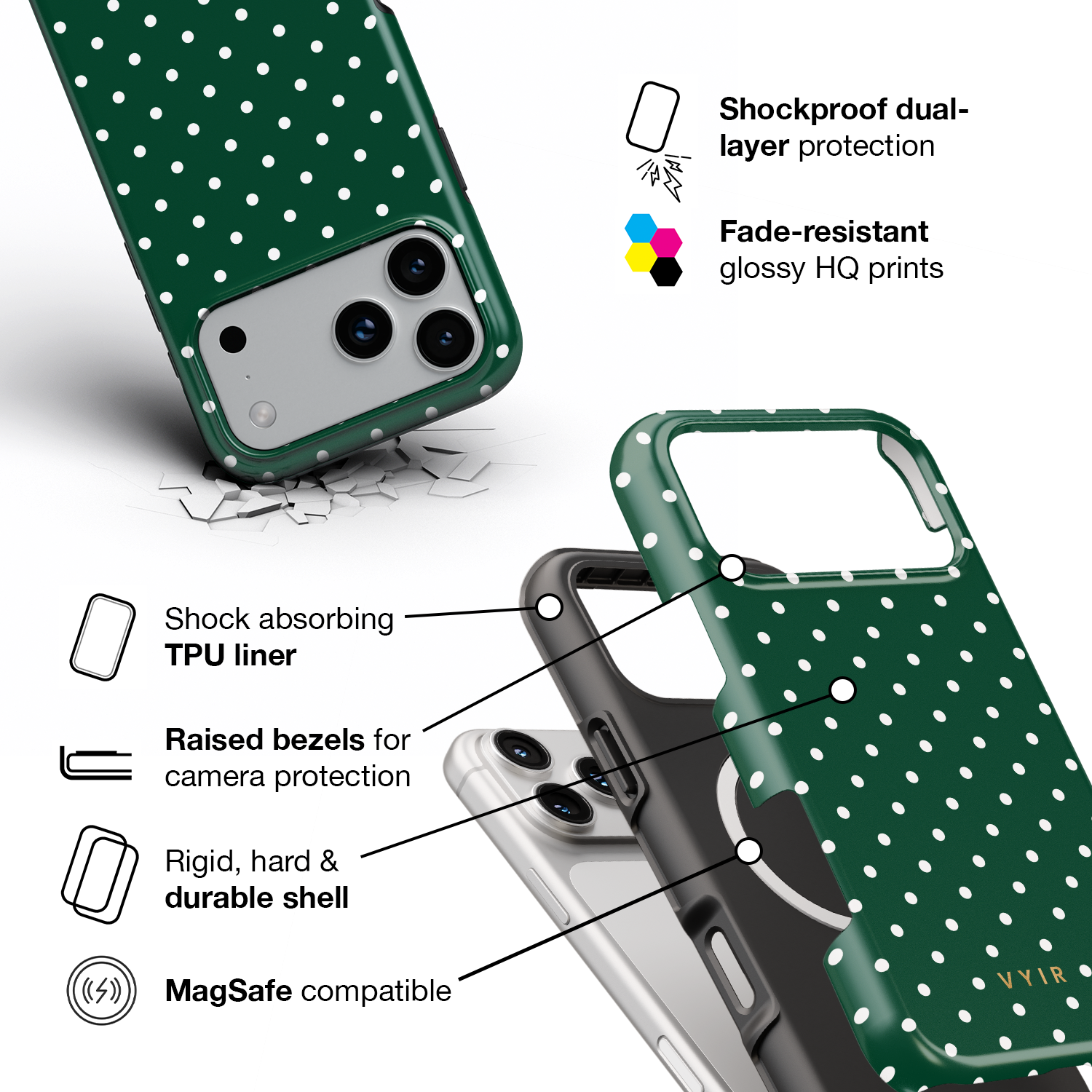 Tiny Polka Dots, Forest Green - Shockproof MagSafe iPhone Case