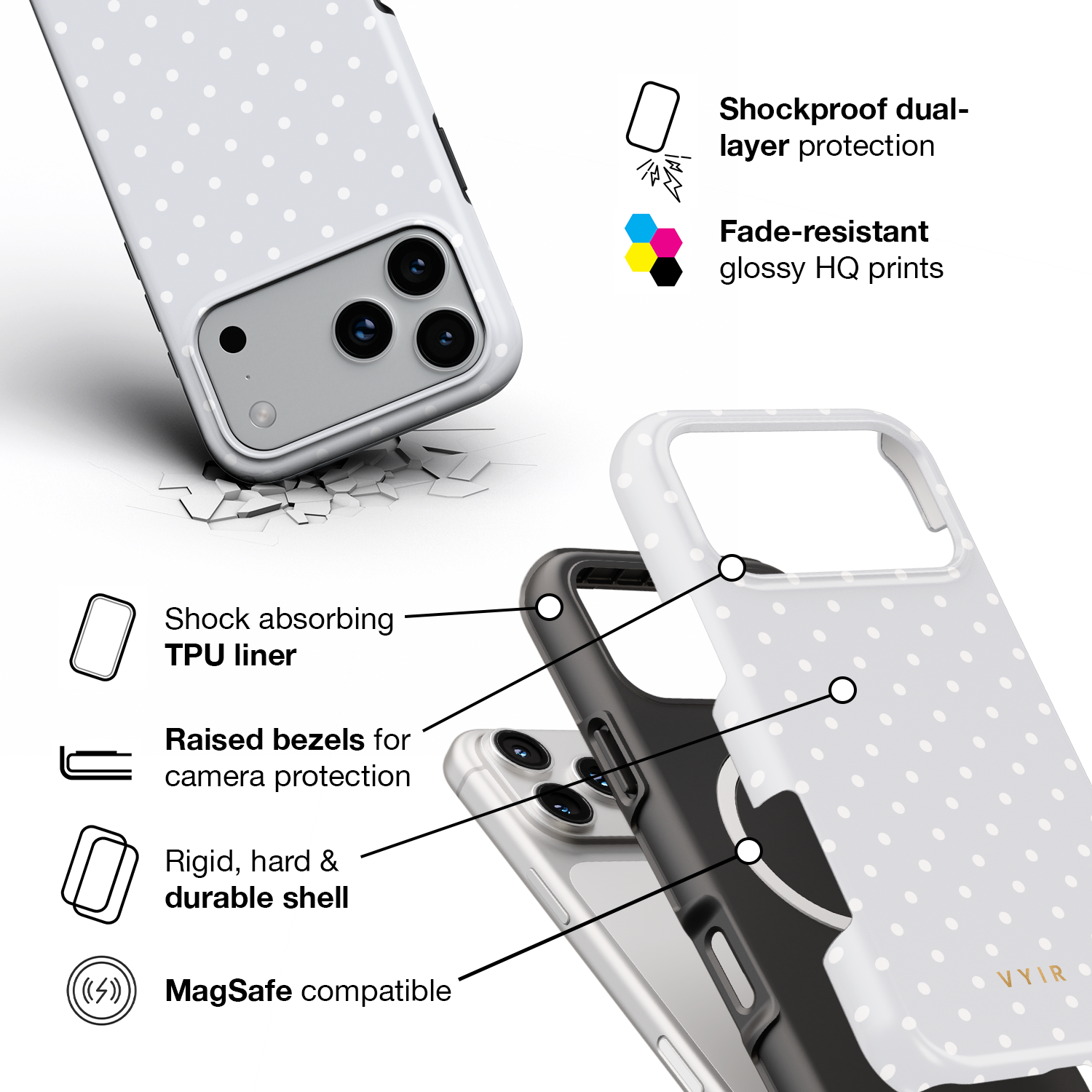 Tiny Polka Dots, Pearl White - Shockproof MagSafe iPhone Case