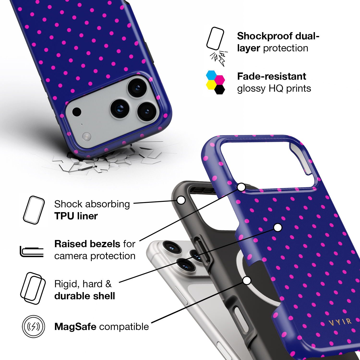 Tiny Polka Dots, Midnight Pink - Shockproof MagSafe iPhone Case