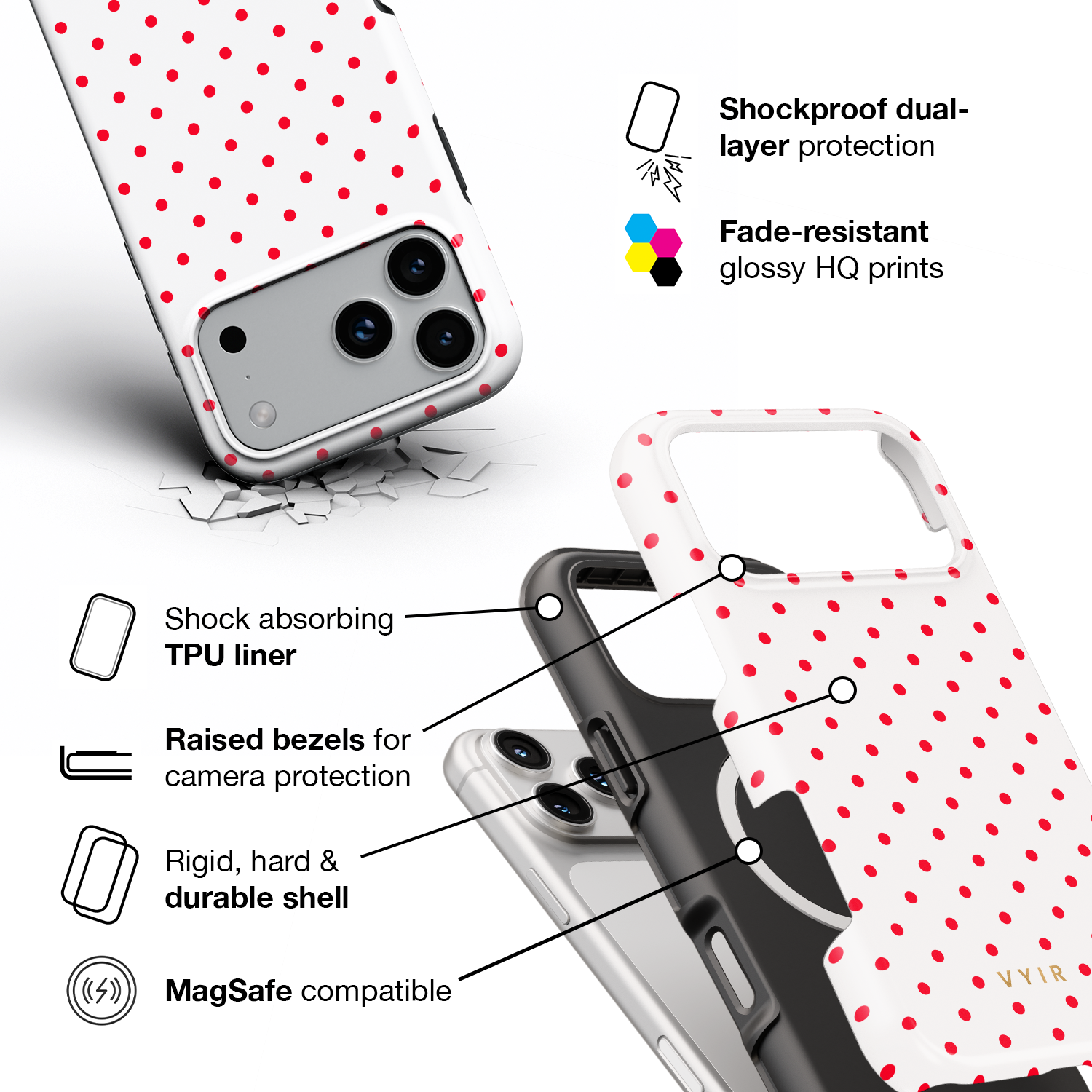 Tiny Polka Dots, Red Spark - Shockproof MagSafe iPhone Case