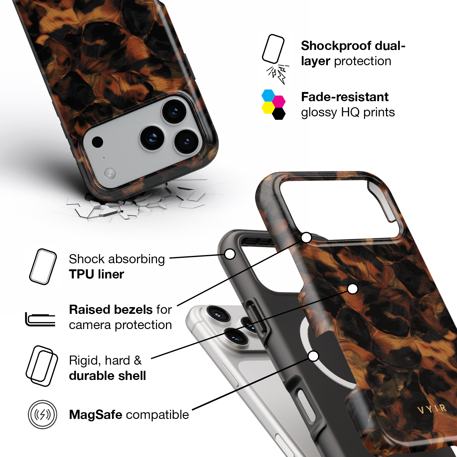 Tortoiseshell, Golden Brown - Shockproof MagSafe iPhone Case
