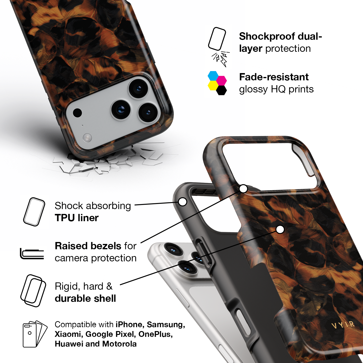 Tortoiseshell, Golden Brown - Shockproof Phone Case