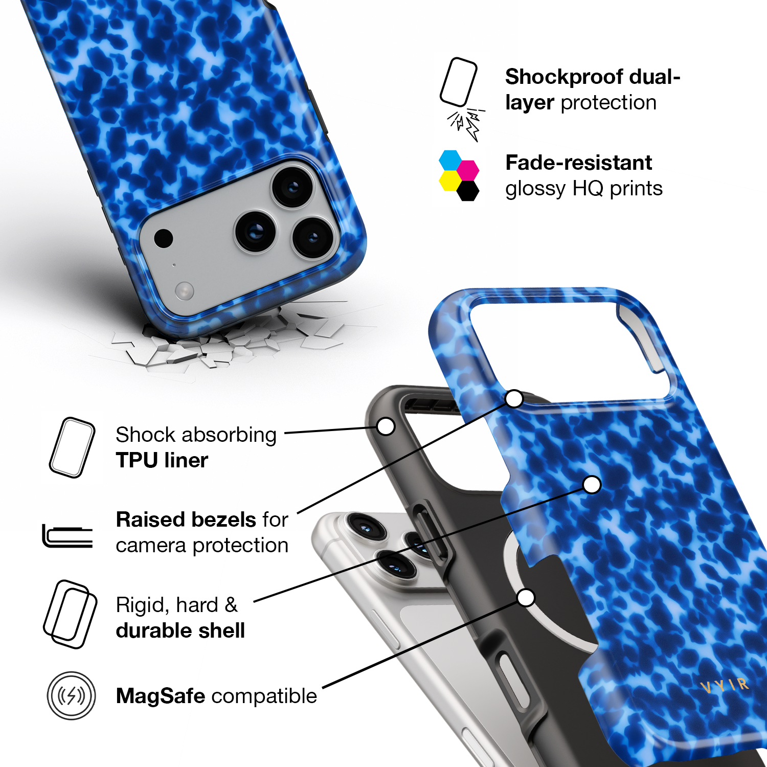 Tortoiseshell, Ocean Blue - Shockproof MagSafe iPhone Case