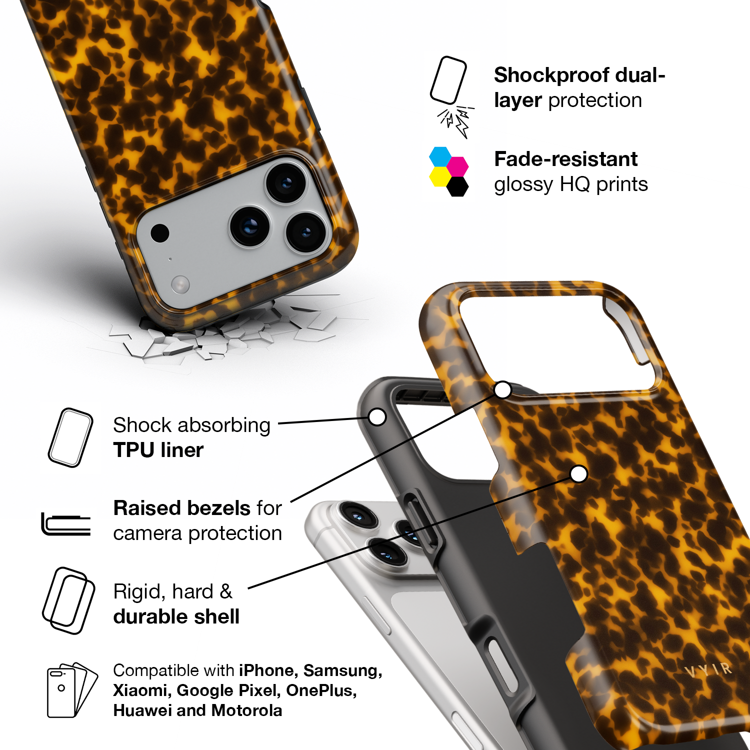 Tortoiseshell, Sunlight Yellow - Shockproof Phone Case