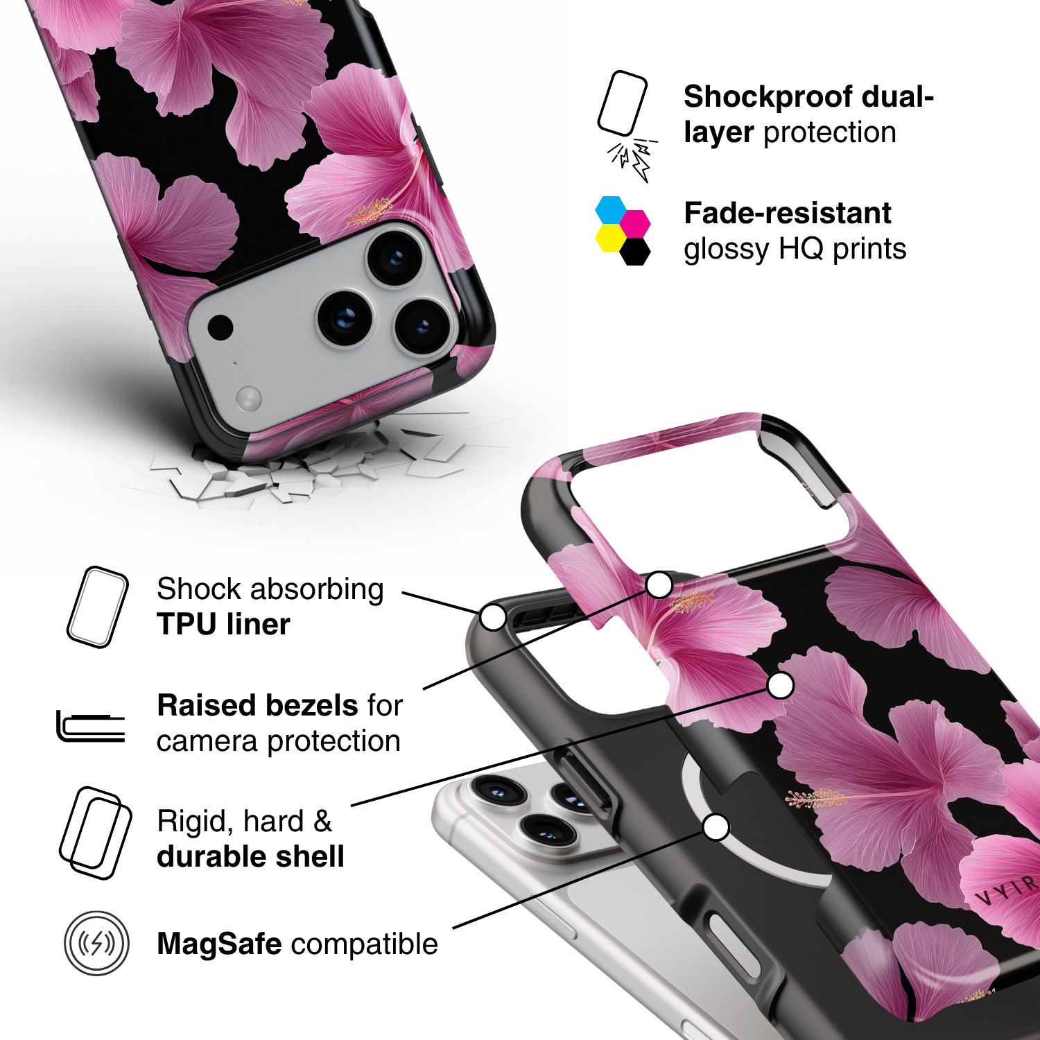 Violet Night Hibiscus - Shockproof MagSafe iPhone Case