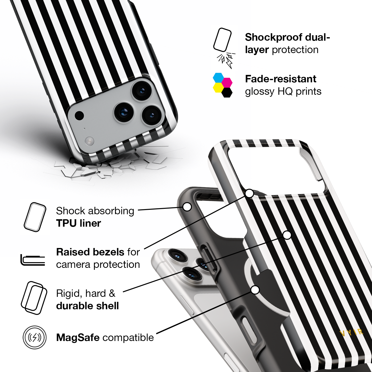 Vertical Stripes, Black and White - Shockproof MagSafe iPhone Case