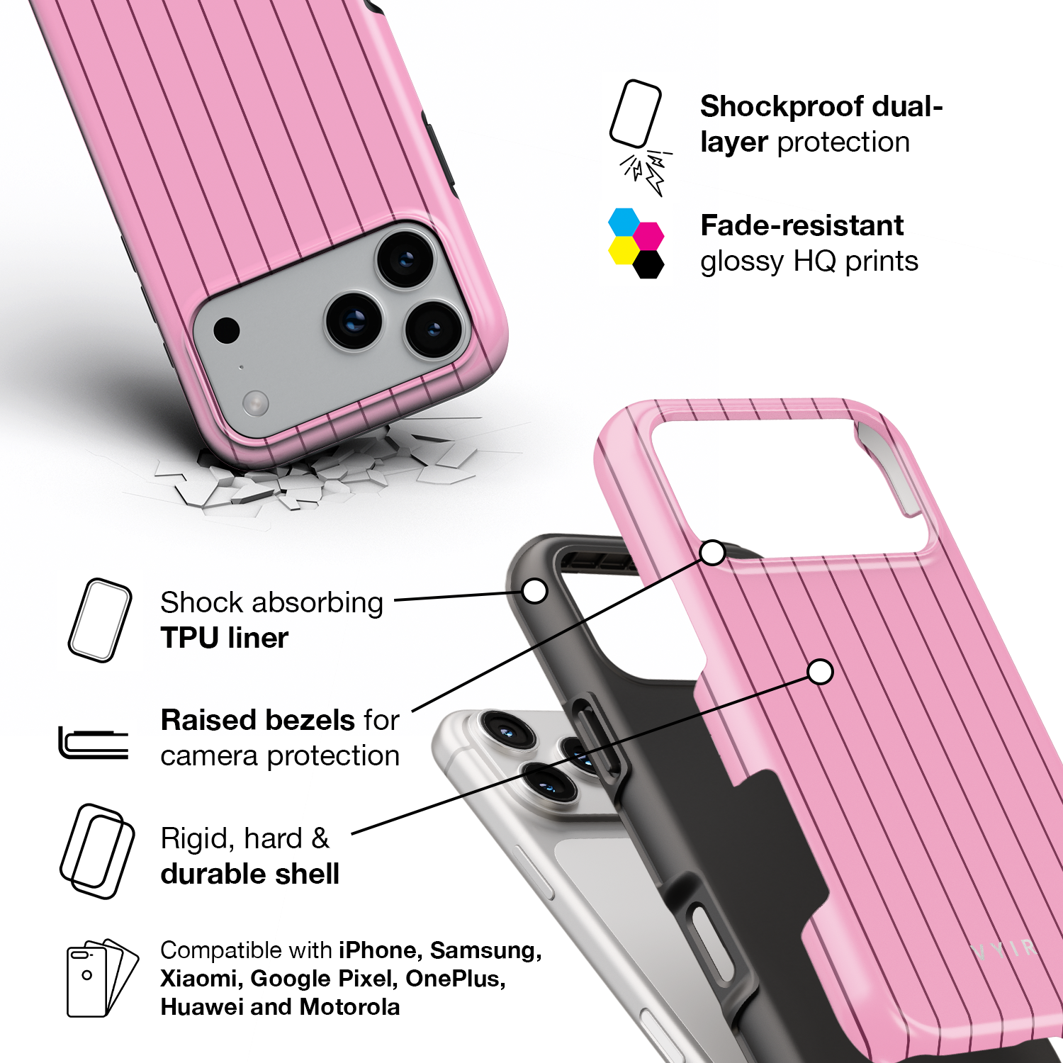 Vertical Stripes, Blush Pink - Shockproof Phone Case