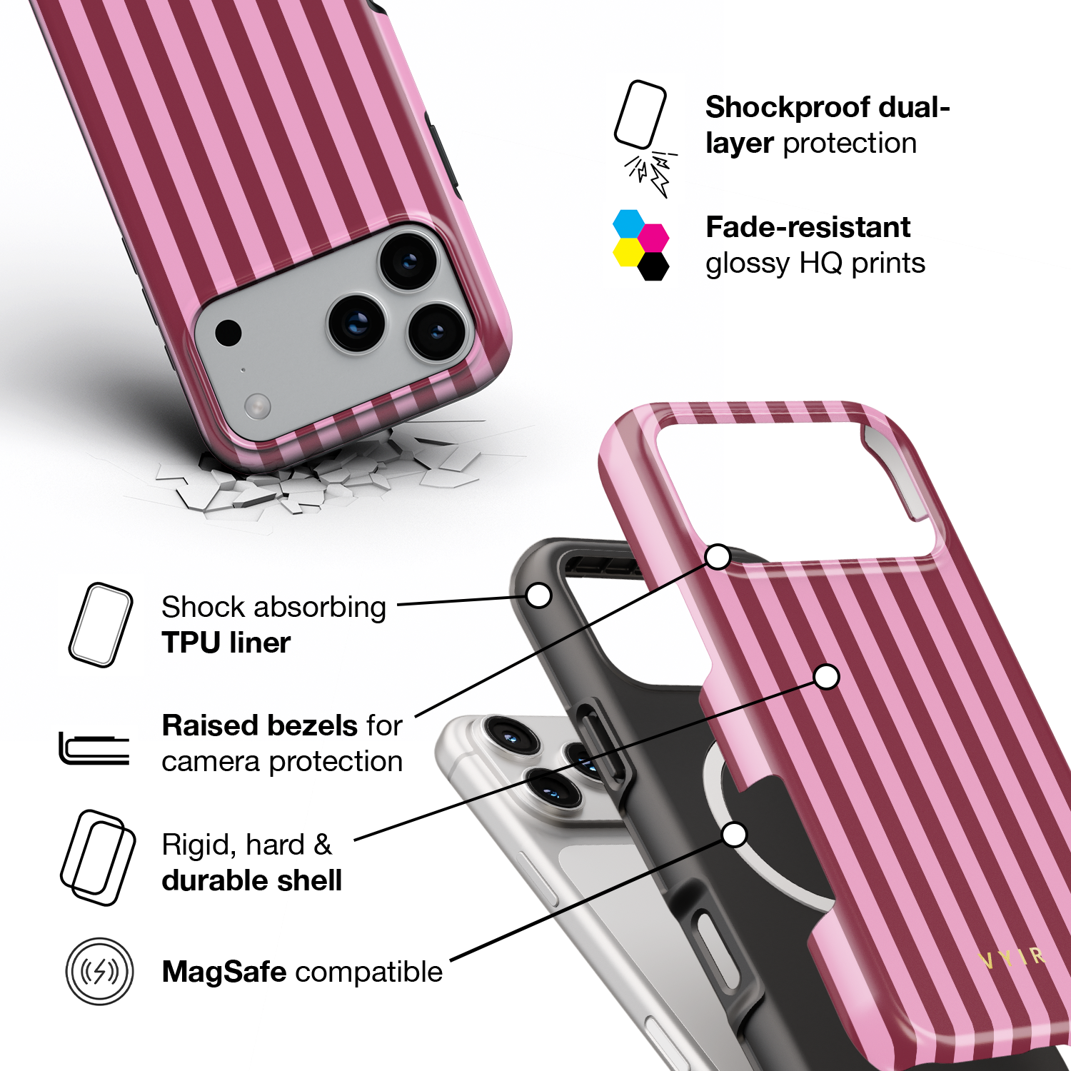Vertical Stripes, Candy Pink - Shockproof MagSafe iPhone Case