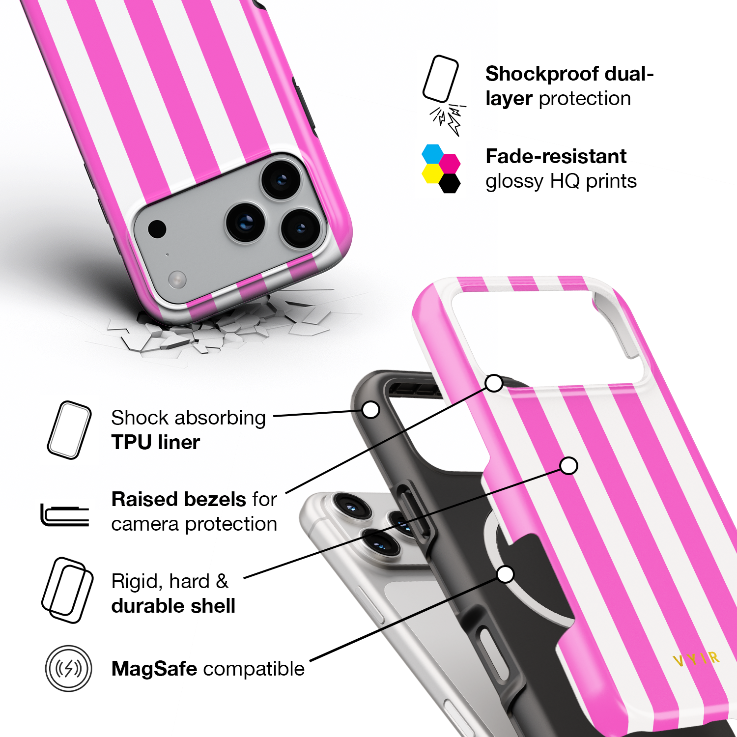 Vertical Stripes, Fashion Pink - Shockproof MagSafe iPhone Case