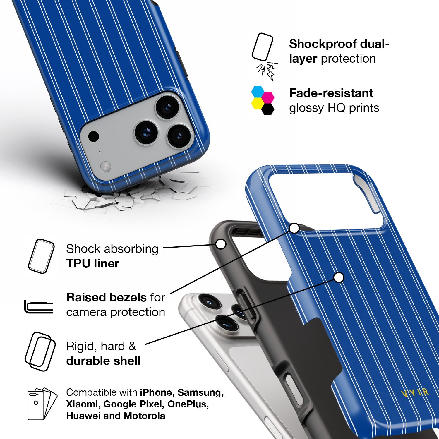 Vertical Stripes, Mediterranean Blue - Shockproof Phone Case