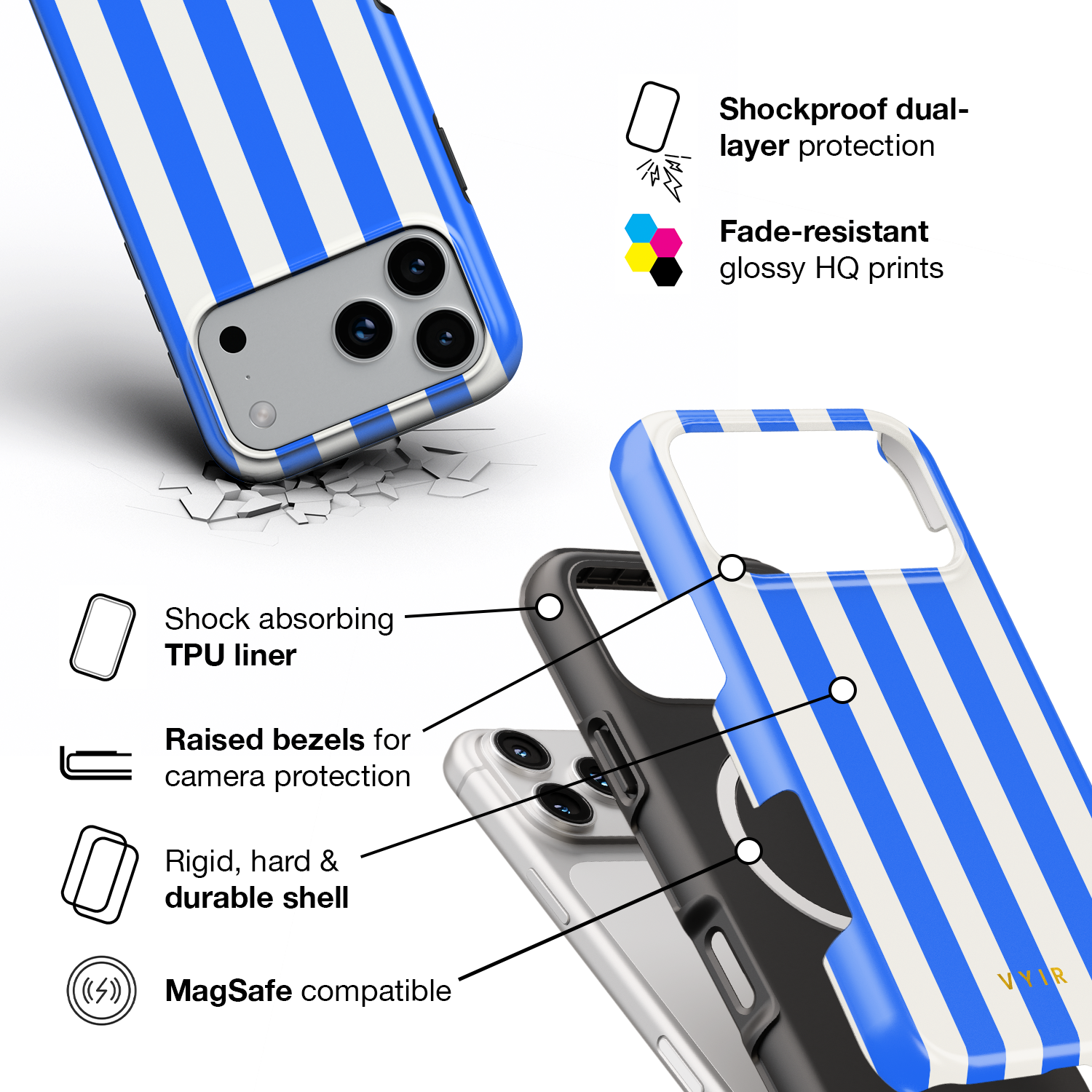 Vertical Stripes, Riviera Blue - Shockproof MagSafe iPhone Case