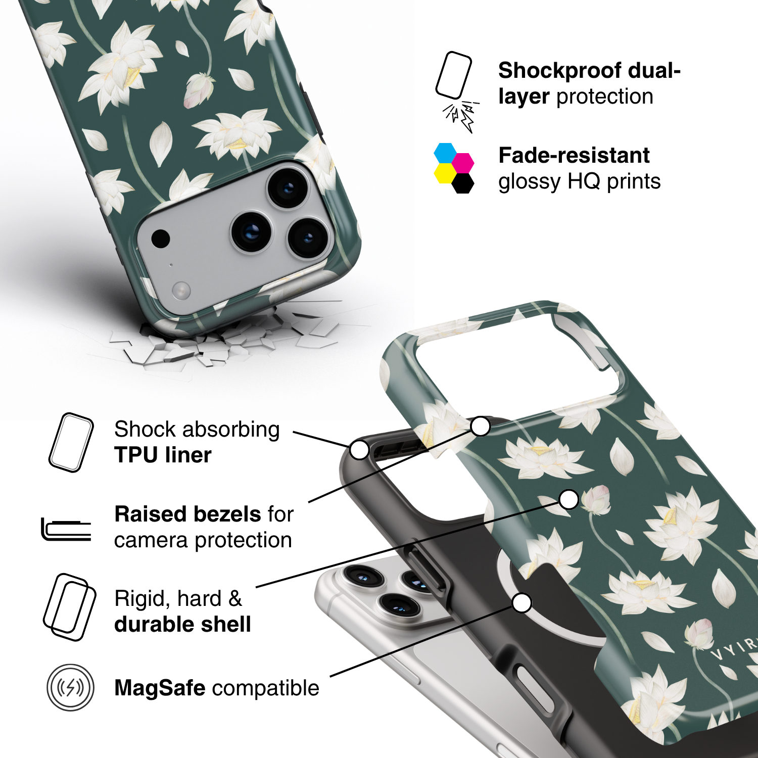 White Lotus Drift - Shockproof MagSafe iPhone Case