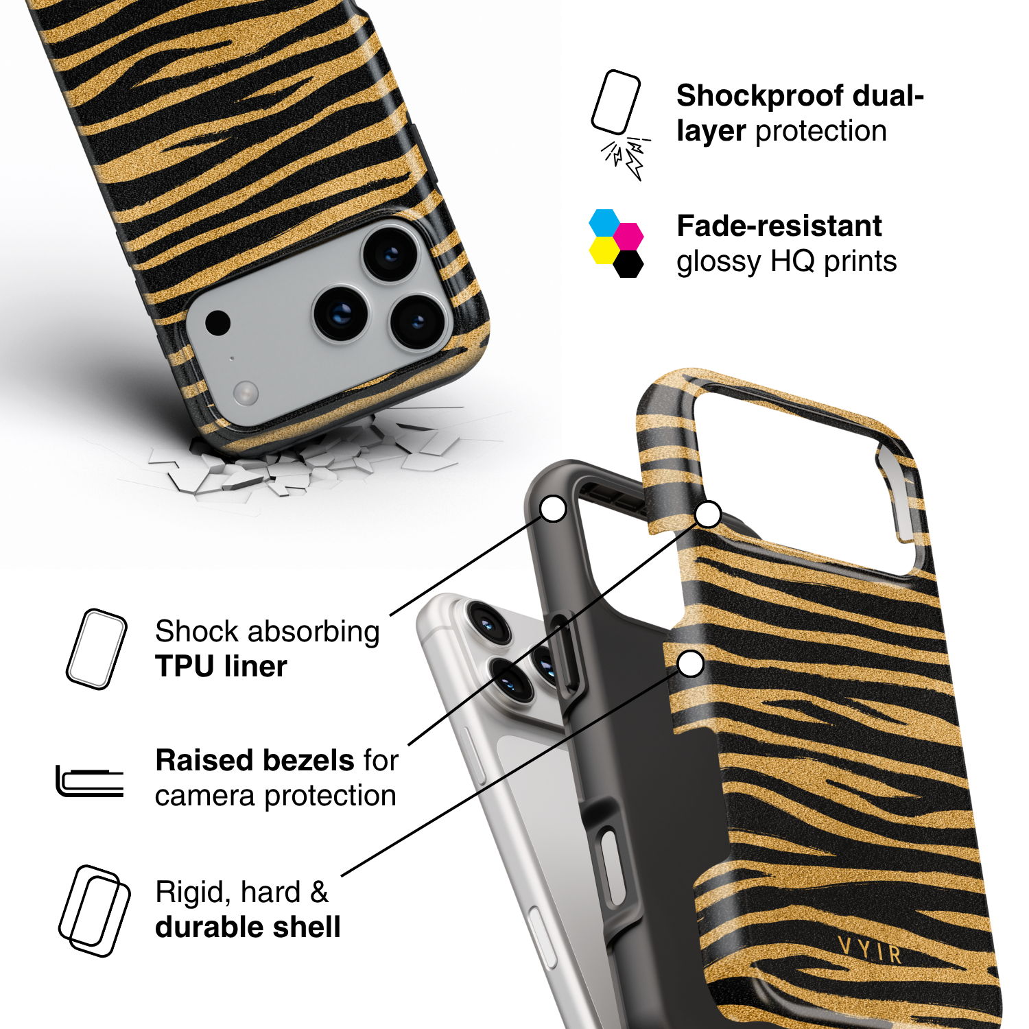 Zebra Gleam Gold - Shockproof Phone Case