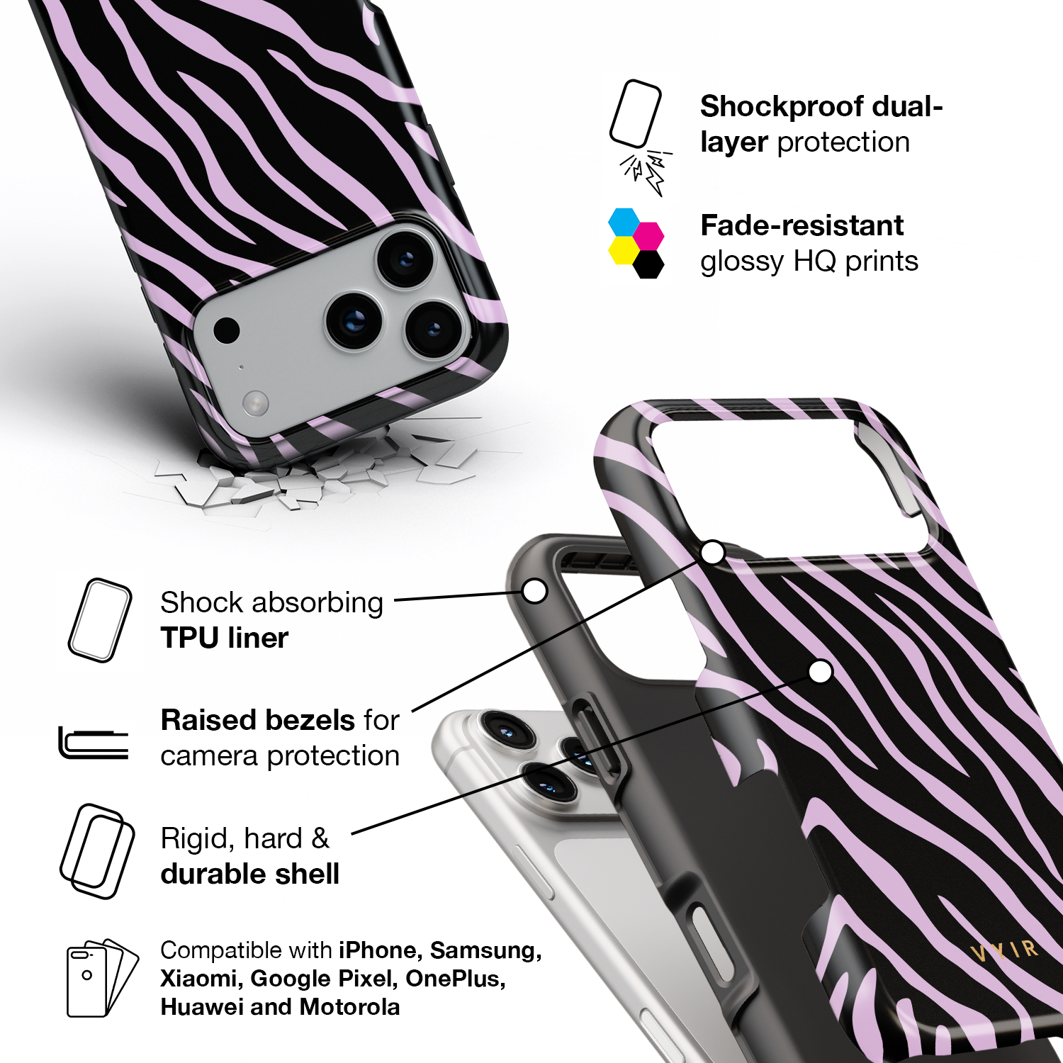Zebra Luxe, Light Purple - Shockproof Phone Case