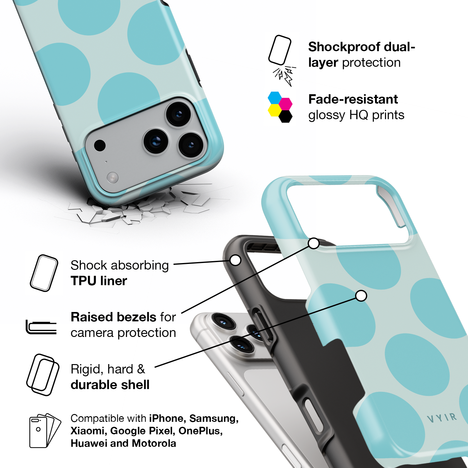 Big Polka Dots, Lagoon - Shockproof iPhone Case
