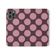 iPhone 12 Pro Max Vegan Leather Wallet Case – Pink Plum Polka Dot Design - VYIR