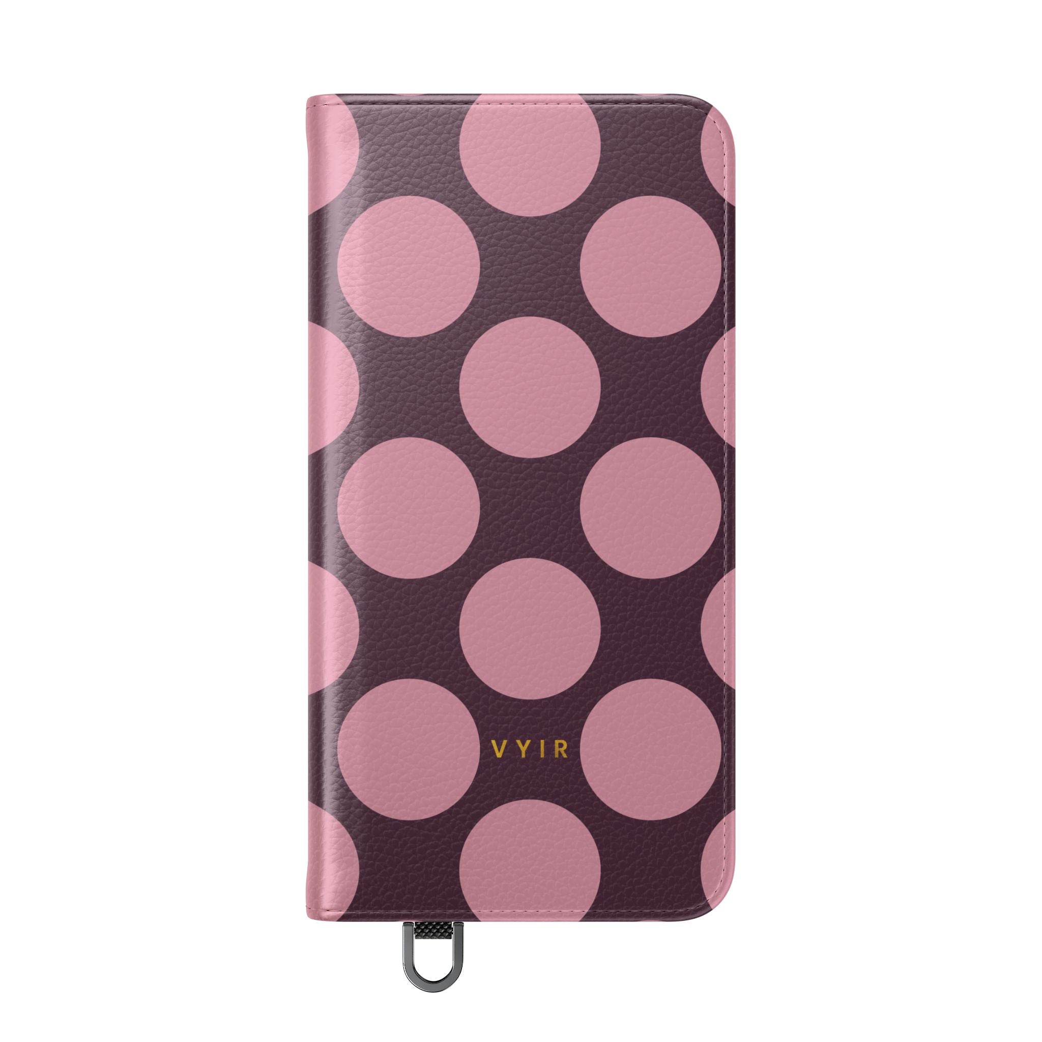 Samsung Galaxy S25 Vegan Leather Wallet Case – Pink Plum Polka Dot Design - VYIR