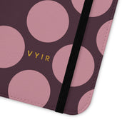 iPhone 13 Pro Max Vegan Leather Wallet Case – Pink Plum Polka Dot Design - VYIR