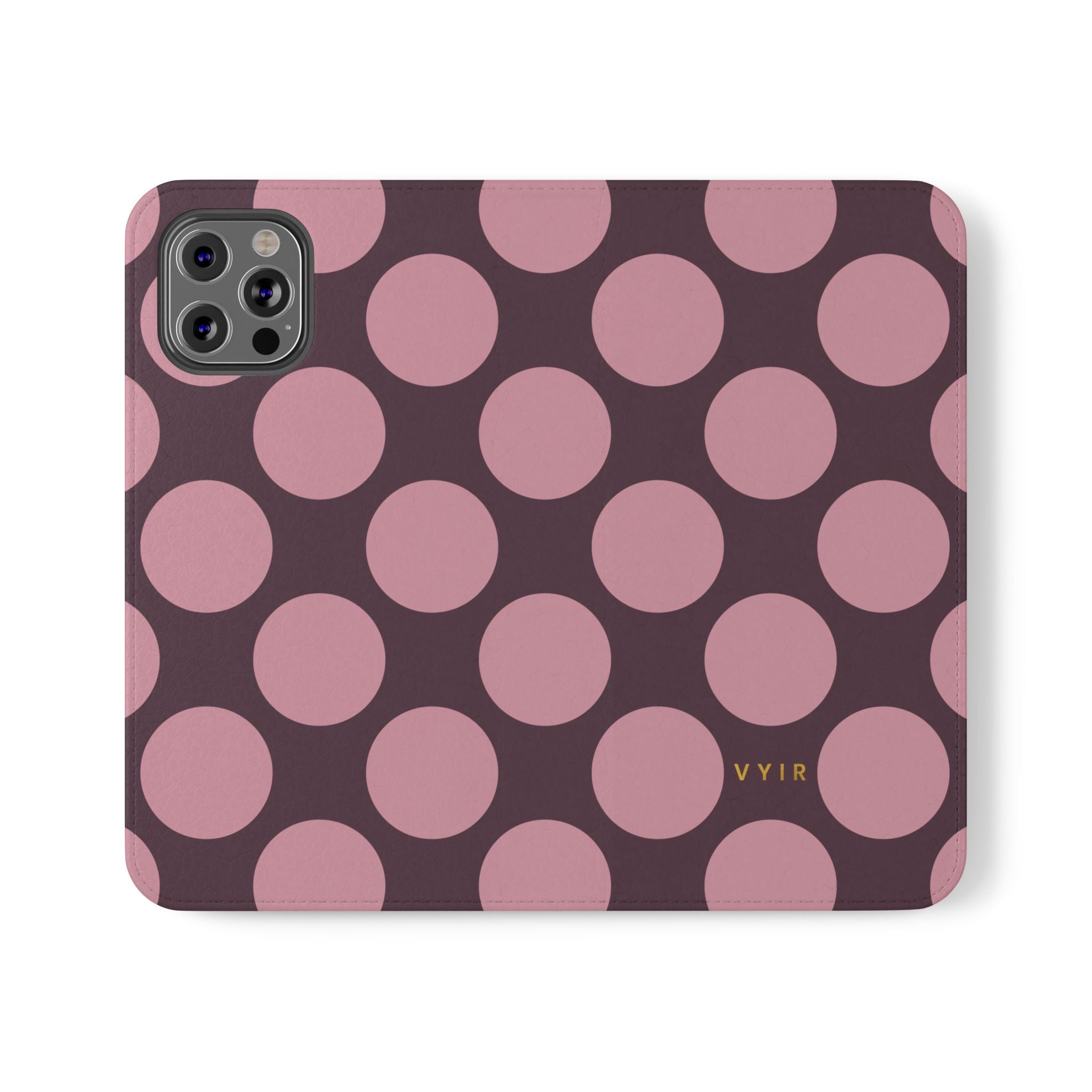 iPhone 12 Pro Vegan Leather Wallet Case – Pink Plum Polka Dot Design - VYIR