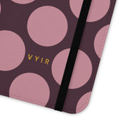iPhone 11 Pro Max Vegan Leather Wallet Case – Pink Plum Polka Dot Design - VYIR