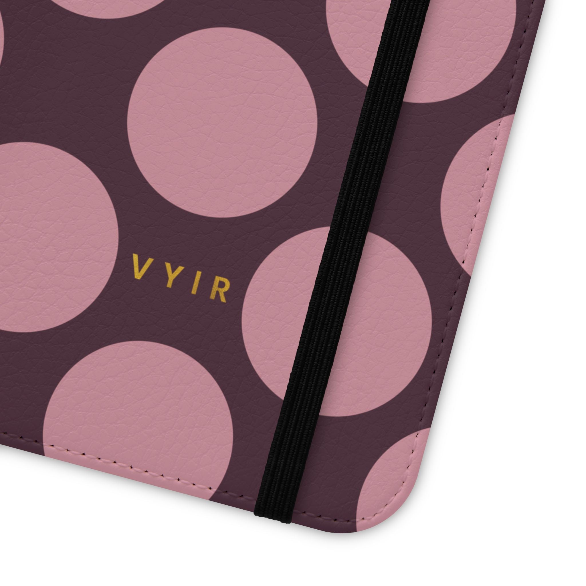 iPhone 11 Pro Max Vegan Leather Wallet Case – Pink Plum Polka Dot Design - VYIR