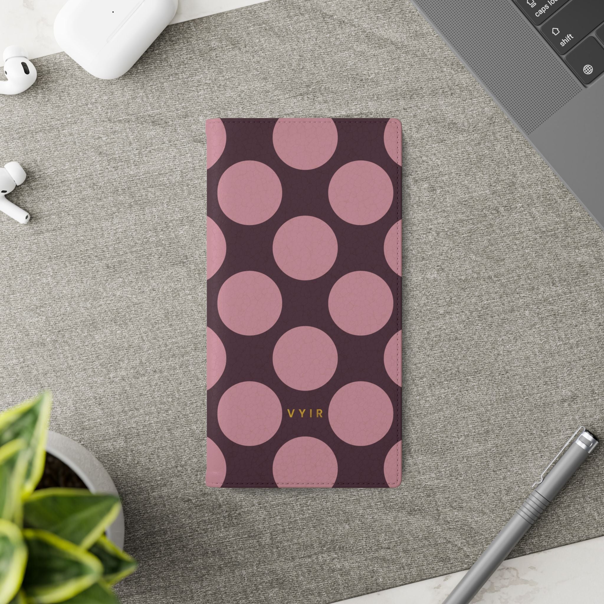 Samsung Galaxy S22 Ultra Vegan Leather Wallet Case – Pink Plum Polka Dot Design - VYIR
