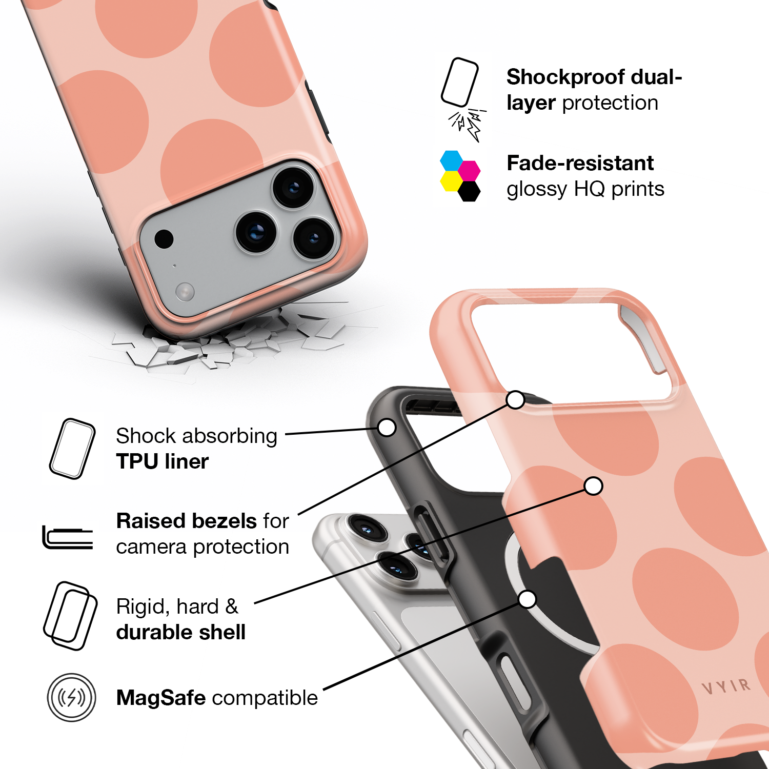 Big Polka Dots, Peach Pop - Shockproof MagSafe iPhone Case
